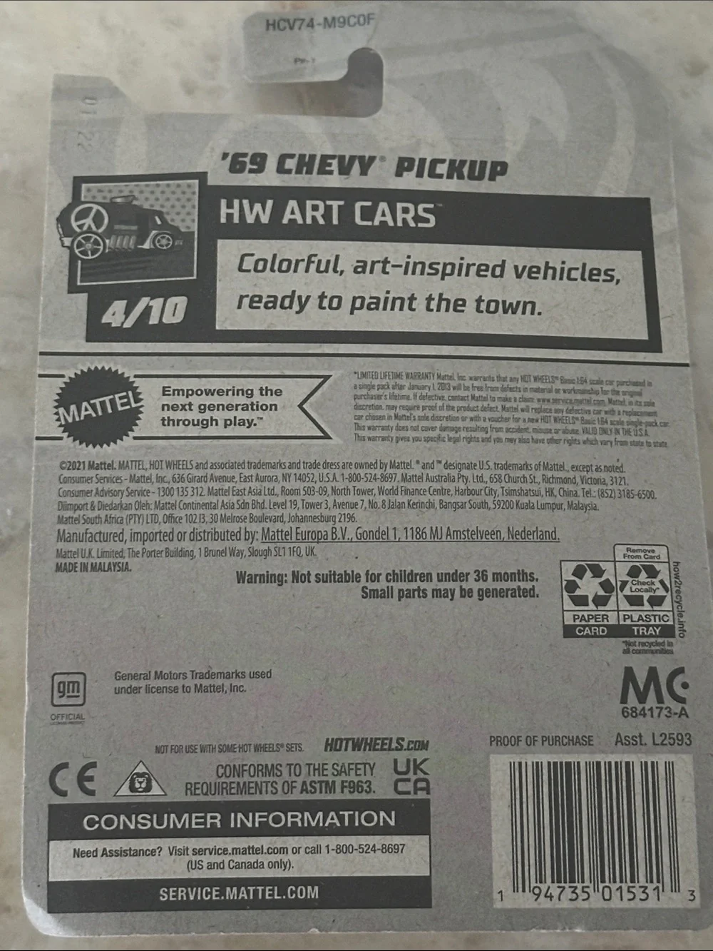 Hot Wheels '69 Chevy Pickup Toy - Red Mosaic Design